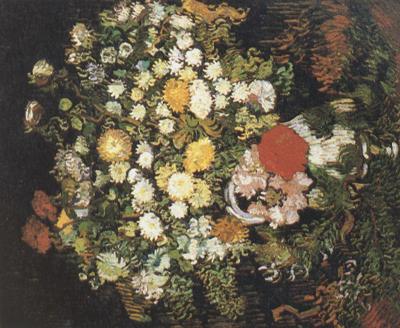 Vincent Van Gogh Chrysanthemums and Wild Flowers in a Vase (nn04) France oil painting art